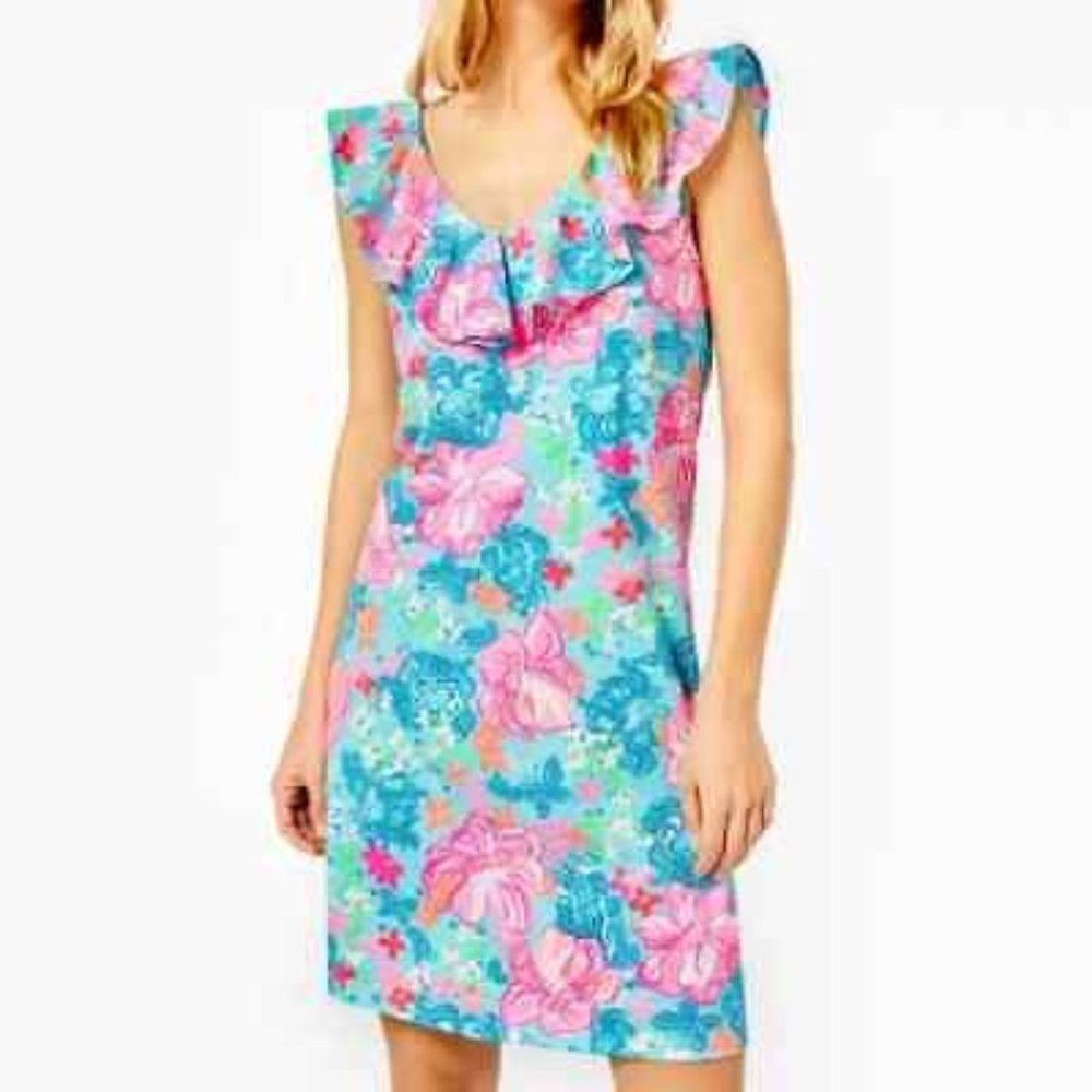 NWT $108 Lilly Pulitzer Dress Ladies Alessa Surf Blue Luscious Lions Size Small